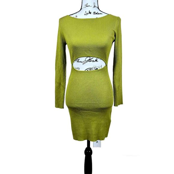 House of Harlow 1960 green ribbed dress long sleeve baddie size S party - Picture 1 of 11